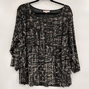 Dressbarn Womens Velvet Burnout 1/2‎ Sleevev Tiered Top Size 2X Black Whimsigoth